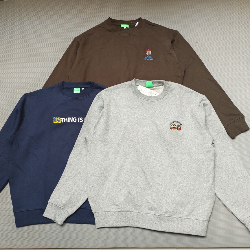 日单男女同款纯棉毛圈套头宽松落肩刺绣图案卫衣上衣