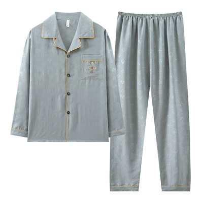 夏季长袖云朵棉睡衣男士中青年加大码春秋薄款老人爸爸家居服套装