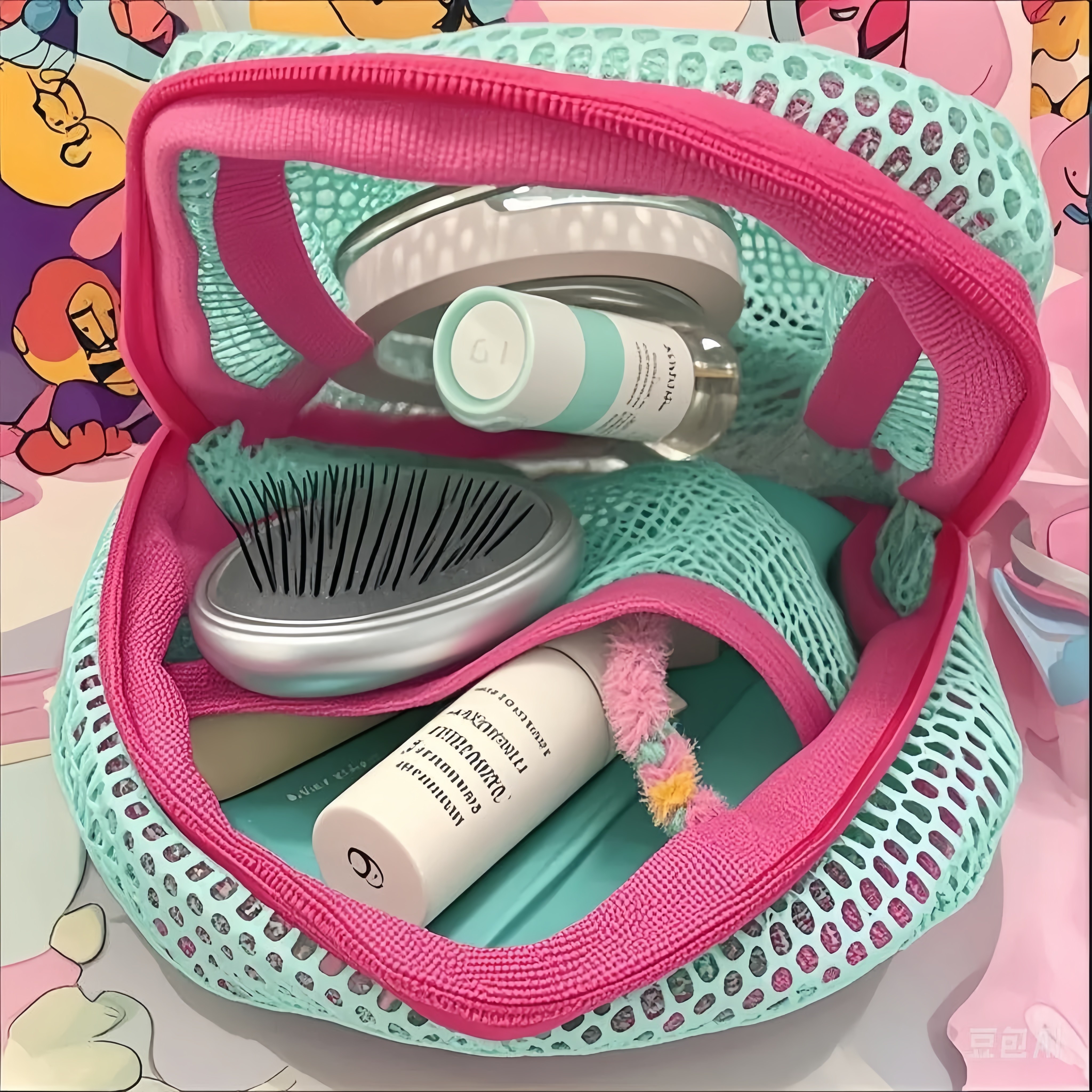 高颜值网纱化妆包网格轻