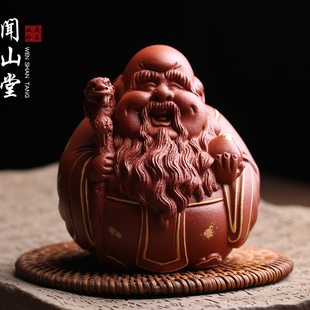 宜兴原矿紫砂茶宠摆件寿星名家李建伟全手工茶玩茶台装饰精品可养