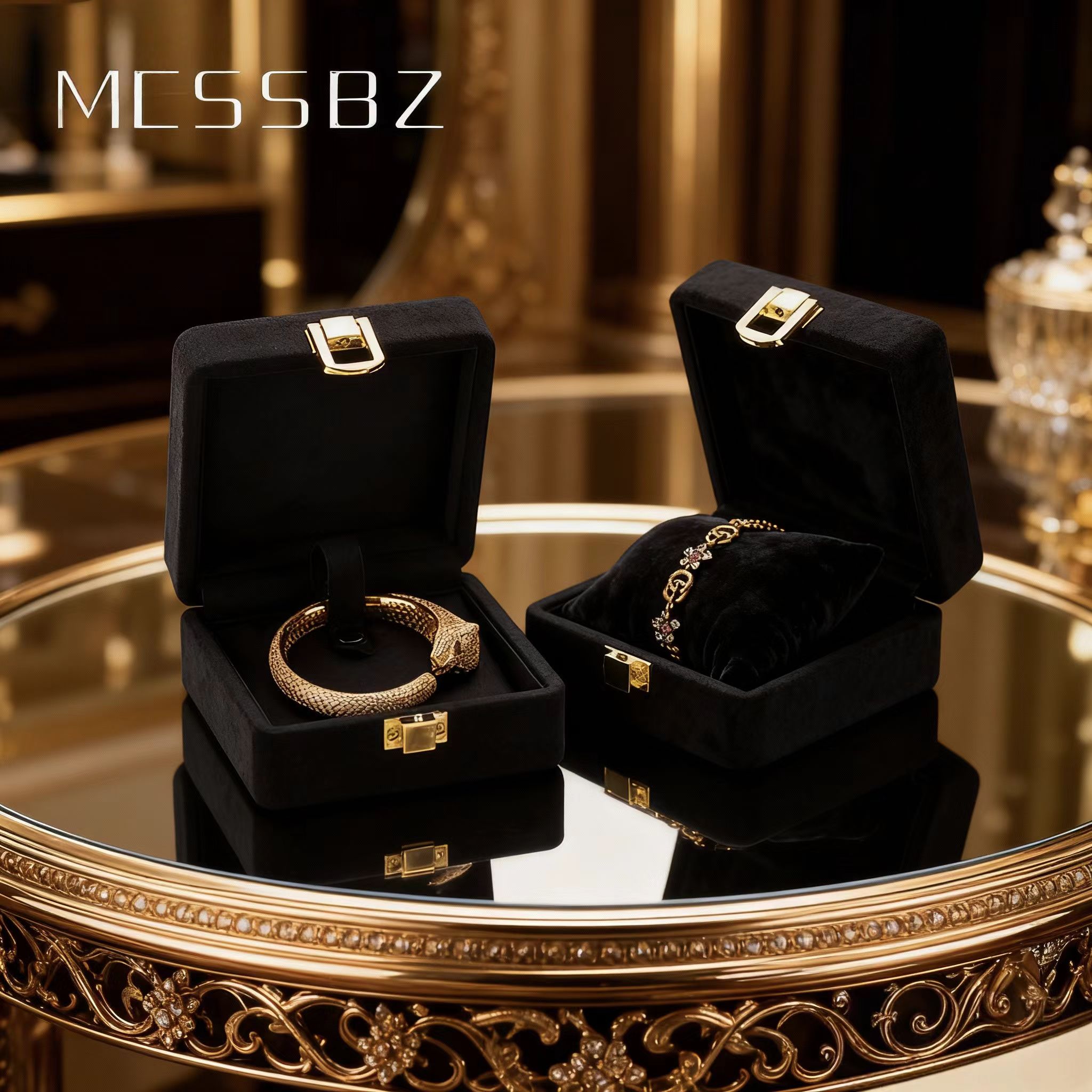 高档珠宝黑色吊坠手镯项链戒指盒