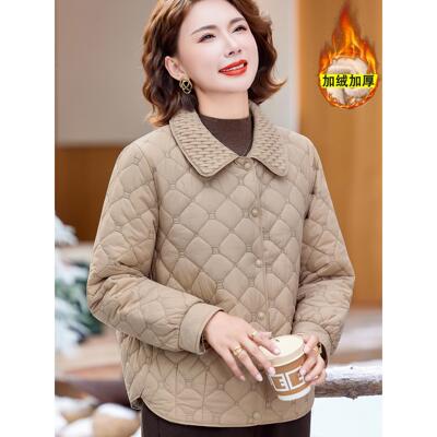 50岁妈妈冬装夹棉外套小棉袄洋气中老年女装新款秋冬轻薄加绒棉衣