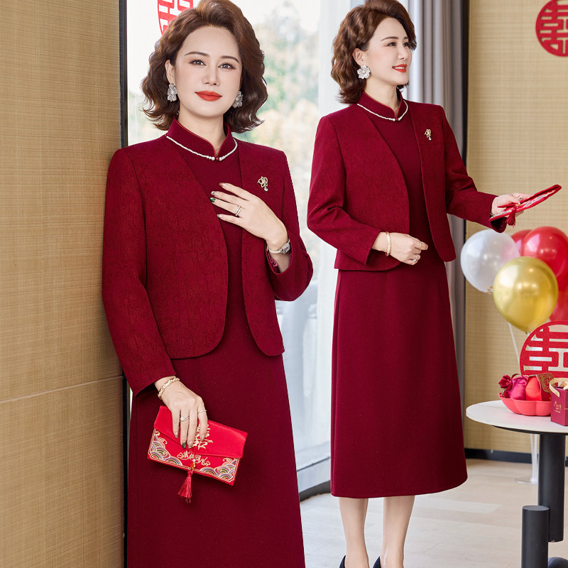 高端小个子喜妈妈结婚礼服春秋装中老年女喜婆婆婚宴气质两件套装