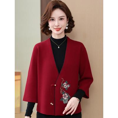 小个子春秋装喜婆婆高贵婚宴羊绒外套中年妈妈大码毛呢大衣礼服女