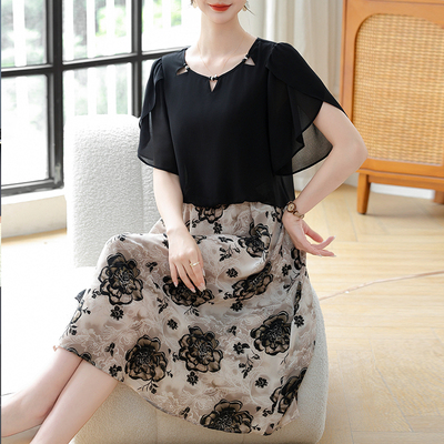妈妈夏装连衣裙套装端庄优雅2025新款中老年女洋气短袖两件套裙子