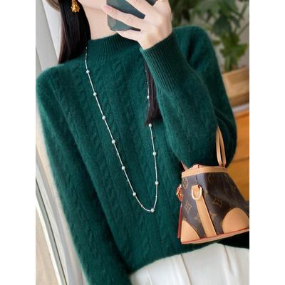 半高领绞花针织打底衫女2025新款春秋洋气大码女装上衣秋冬毛衣