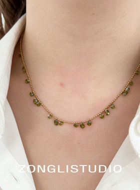 纵里设计师款绿色水晶锁骨链