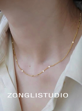S925纯银镀18k金素链闪片项链