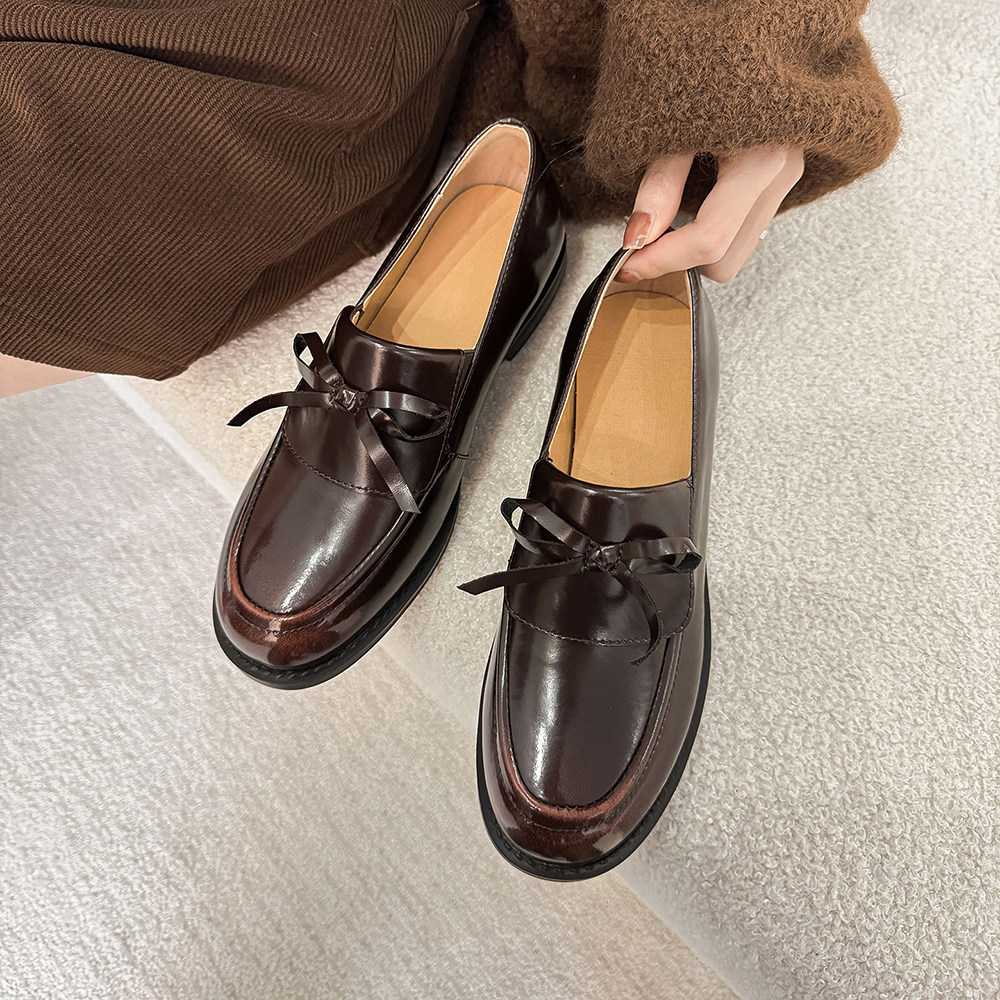 英伦学院风蝴蝶结系带圆头厚底乐福鞋女平底真皮小皮鞋通勤单鞋女,女鞋,乐福鞋（豆豆鞋）,淘宝优惠券,粉丝福利购,淘宝优惠卷