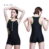 英发泳衣女保守连体泳装 遮肚温泉游泳池平角显瘦运动专业防走光