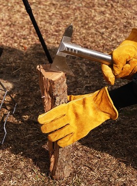 户外野营露营野炊装备耐磨越野牛皮黄色男女骑行皮质手套