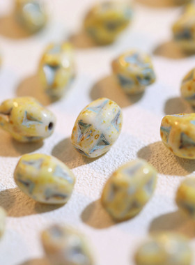 9mm进口捷克琉璃珠 凹凸描蓝十字星椭圆珠diy手作串珠材料配件