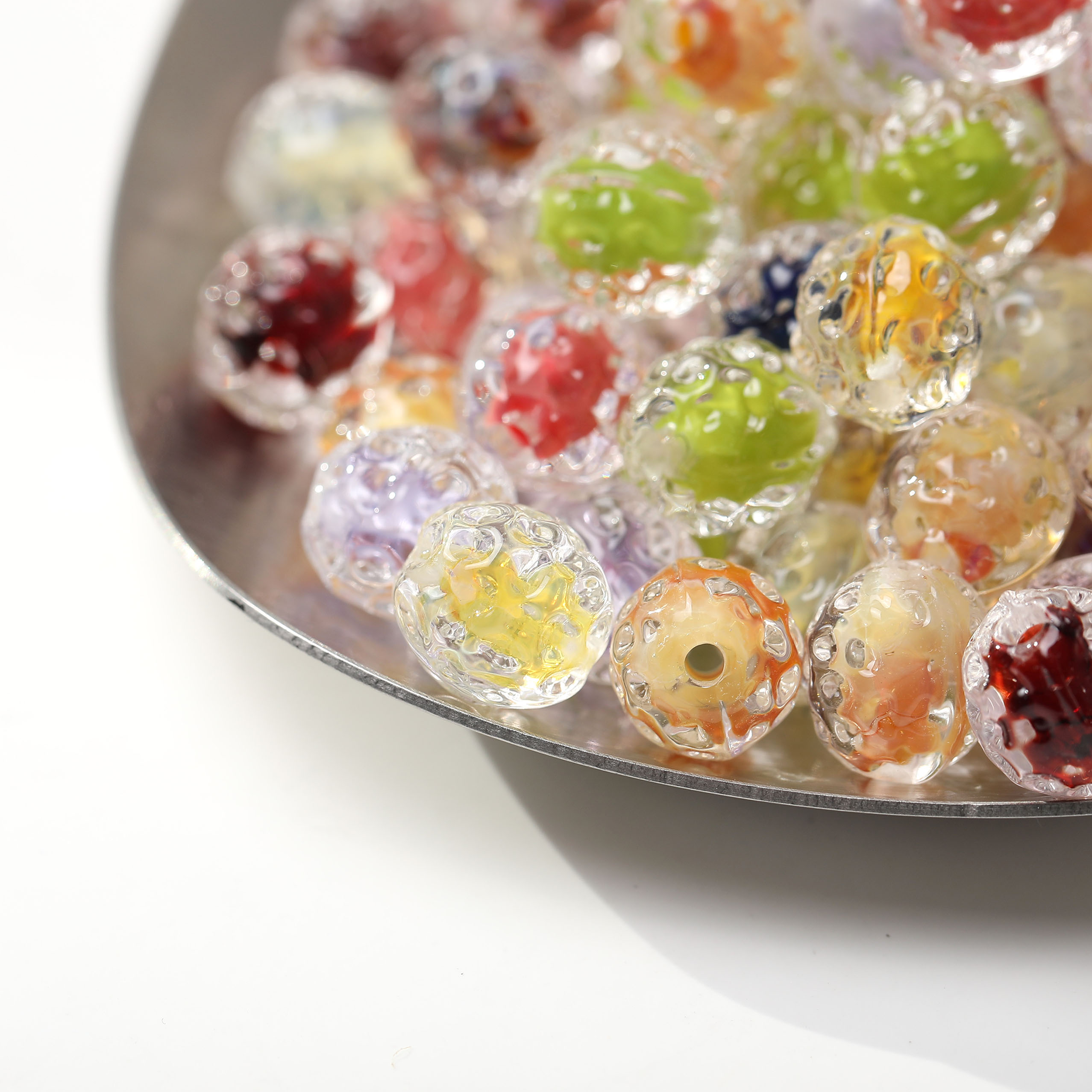 灯工进口材料琉璃两面凹凸水波纹果核椭圆diy串珠材料配件