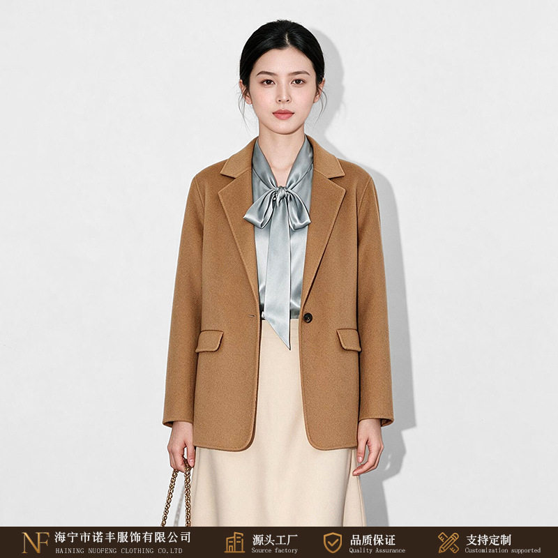 双面羊毛大衣女短款西装领一粒扣驼色羊毛大衣小个子通勤毛呢外套