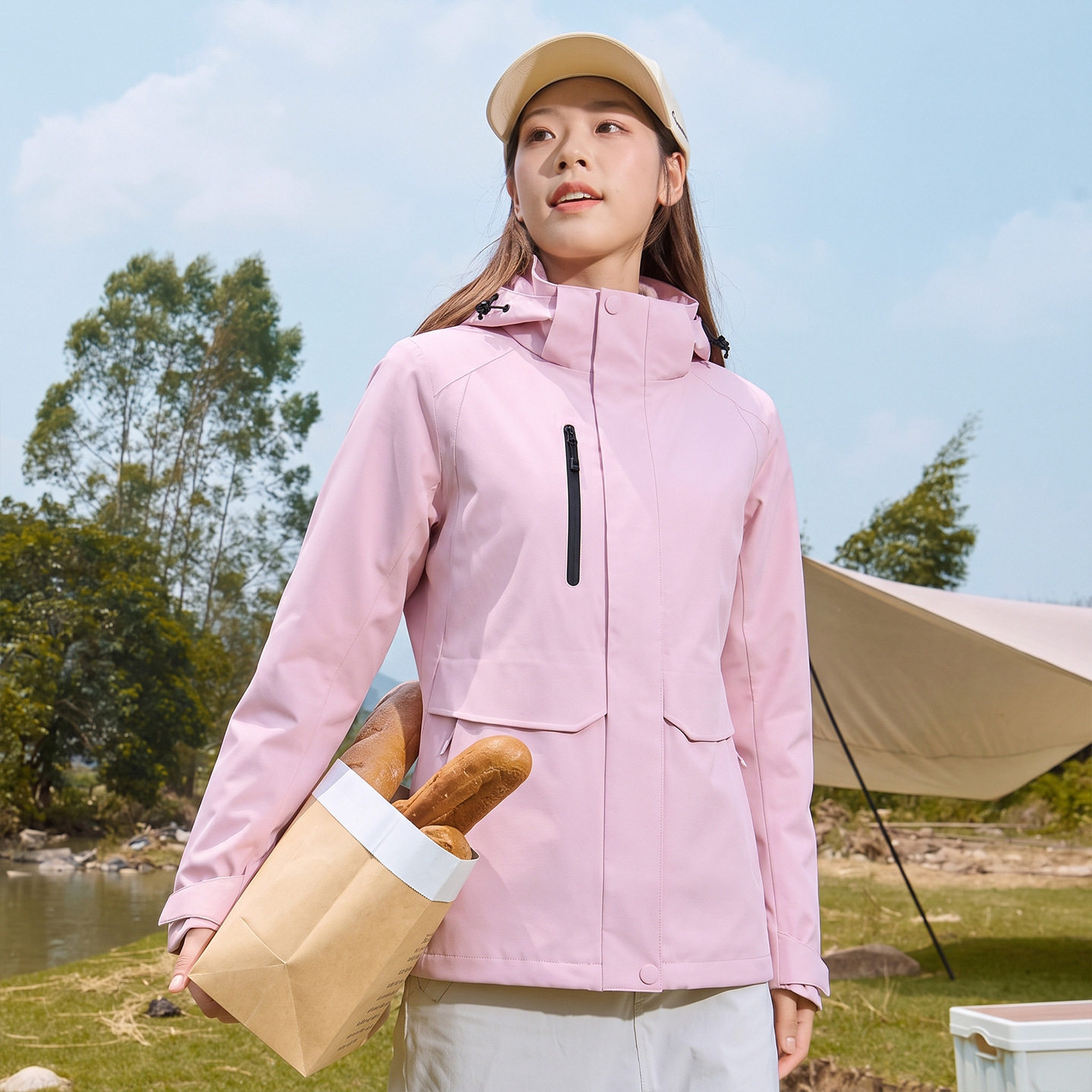 新款三合一冲锋衣女 2026 男秋季新款可拆卸加绒防风防水粉色外套