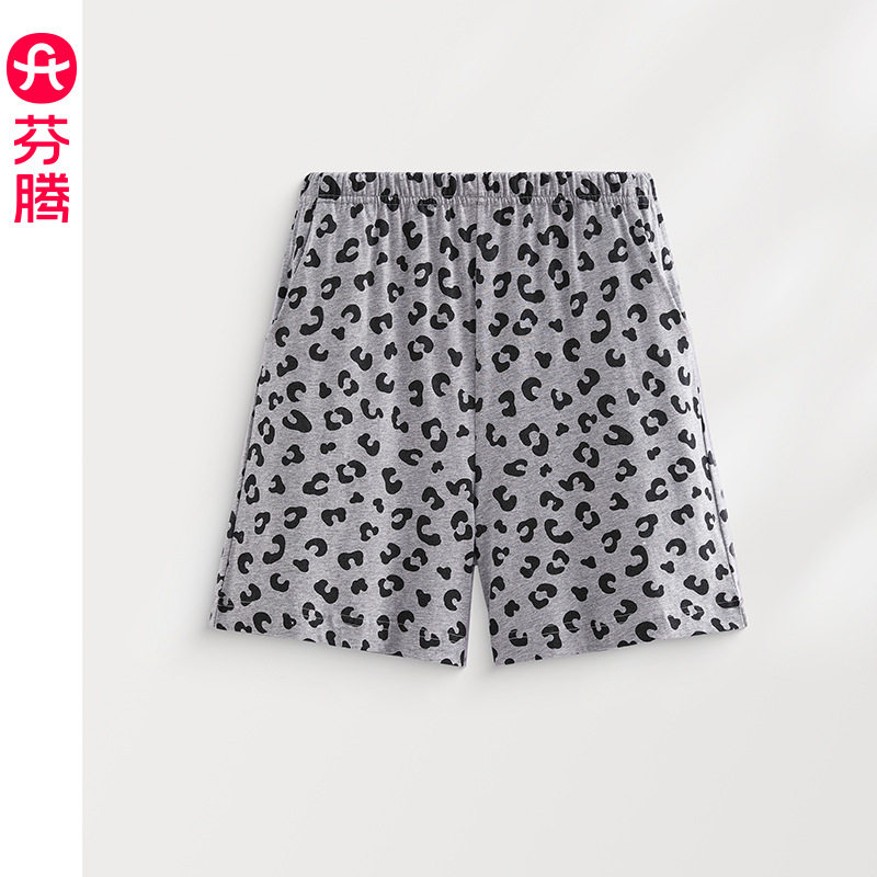 芬腾女士纯棉睡裤夏季薄款宽松豹纹家居短裤大码透气可外穿家居裤