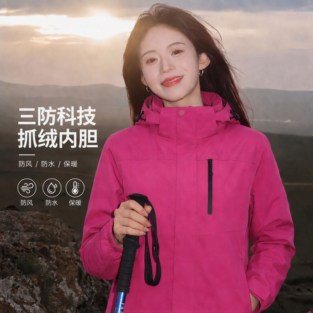 伯希禾同款出游冲锋衣三合一女户外运动防风防水外套徒步登山服男