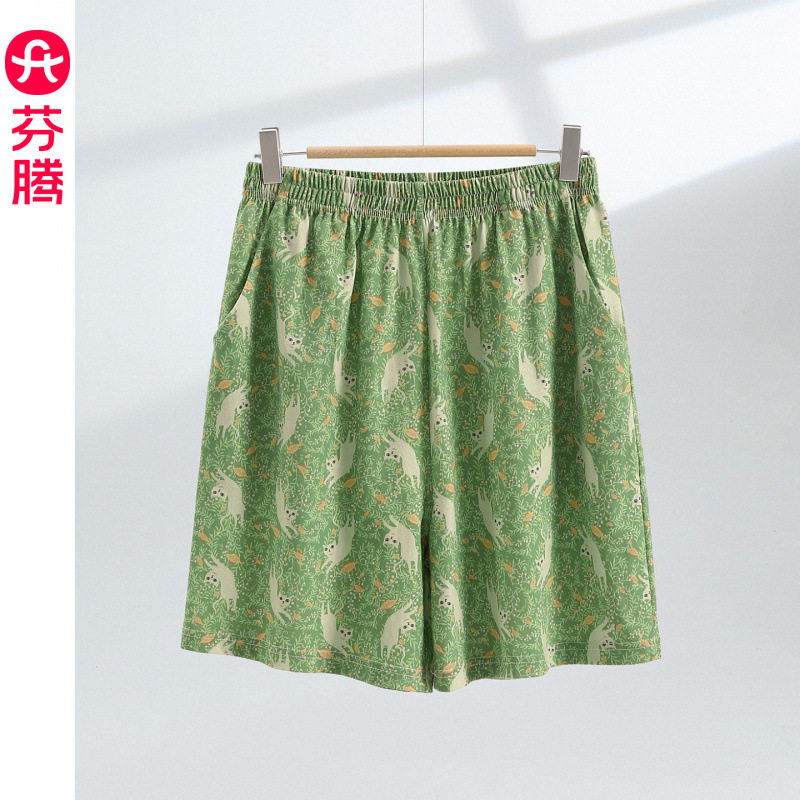 芬腾睡裤女款新款夏季纯棉薄款短裤夏天中腰透气可外穿可爱家居裤