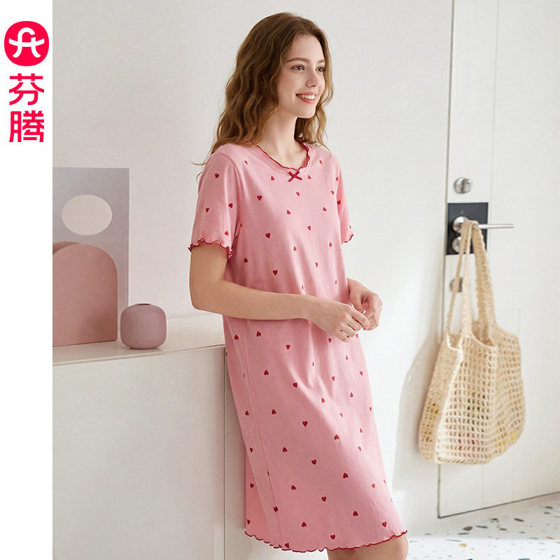 【全棉软感】纯棉睡裙女士夏季短袖睡衣裙薄款休闲大码连衣裙批发