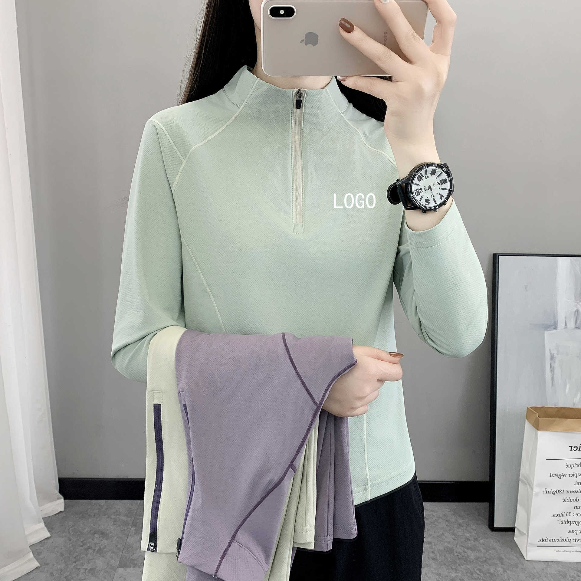批发 定 制 团体工作服女弹力亲肤立领套头透修身显瘦内搭长袖