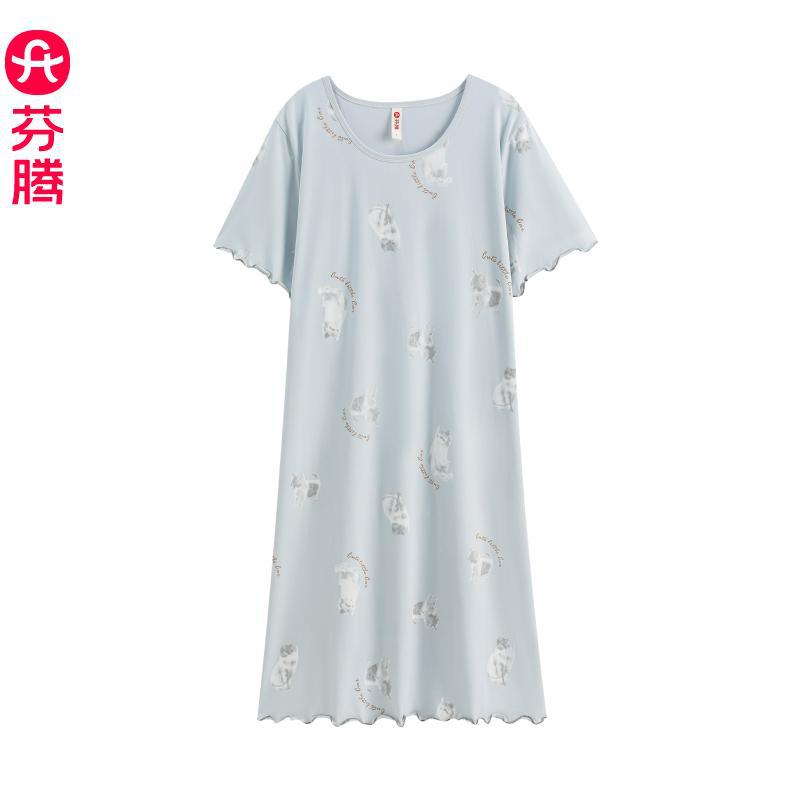 芬腾夏季女士睡裙新款纯棉夏天薄款舒适甜美大码睡衣全棉宽松短裙