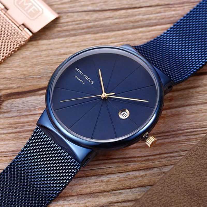 高中生超薄手表wrist watches日本机芯日历防水精钢网带学生表