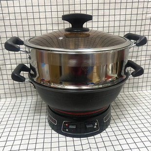 新食代真不锈铸铁锅 26cm炒锅 电蒸锅 28cm多用锅1300W蒸锅学生锅