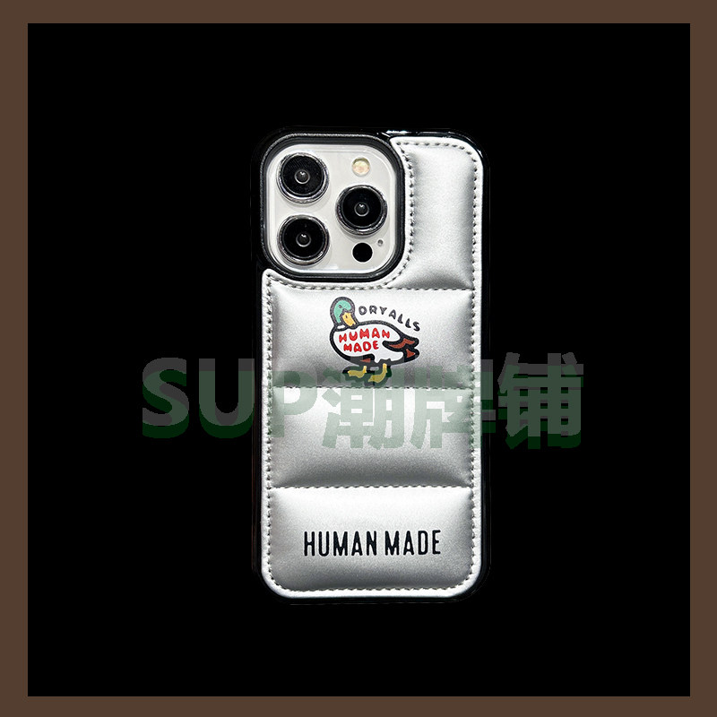 潮牌磨砂iPhone14羽绒服手机壳防摔苹果15Promax保护套创意13小众时尚12个性软壳适用于11秋冬防冻人造鸭潮