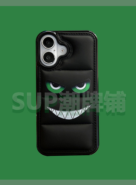 恶魔笑脸绿眼个性苹果16romax羽绒服iphone16pro男冬季16promax加厚13美式12情侣款15面包11保暖11手机壳XR/X