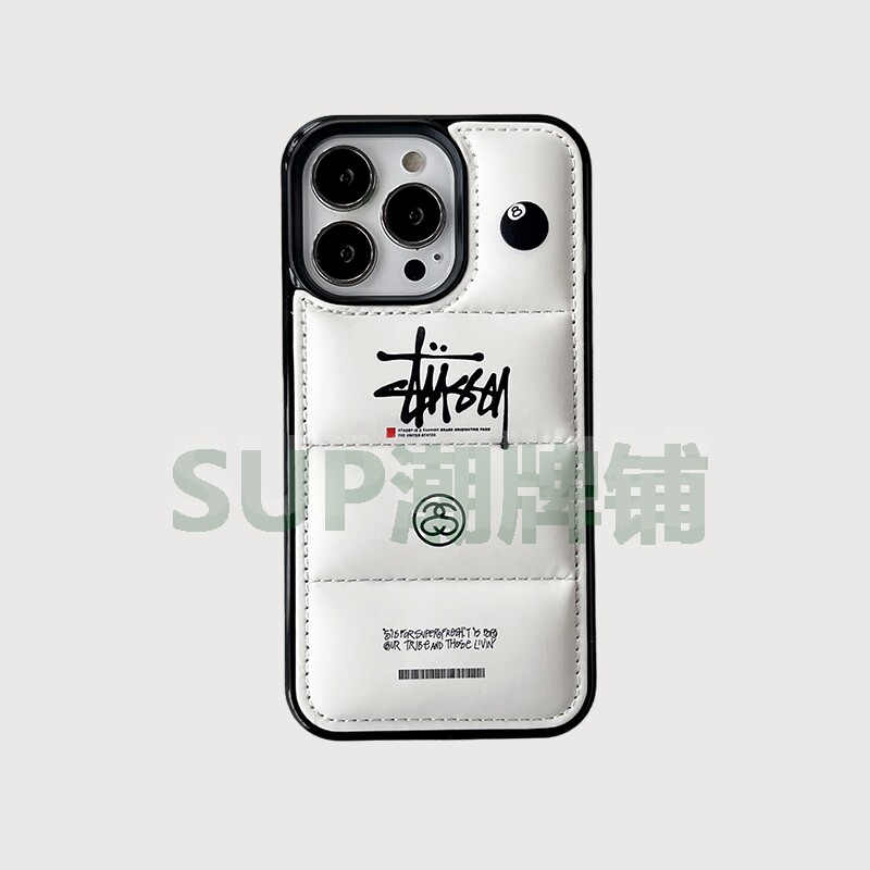 15新款羽绒服潮牌斯图西适用苹果14promax手机壳iphone13pro手机套xr冬季x秋冬羽绒12棉服11冬天north男face