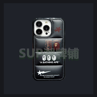 *原创ins风银色羽绒服适用于iphone15promax苹果14小众13手机壳12简约11冷淡情侣少女心男神猿人BAPE