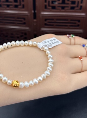 朱氏红绳-18K包金钱币珠珍珠手链女款单串叠戴手串可调节女