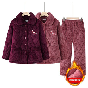 老年人夹棉睡衣加绒加厚奶奶冬季保暖外套妈妈冬装家居服套装外穿