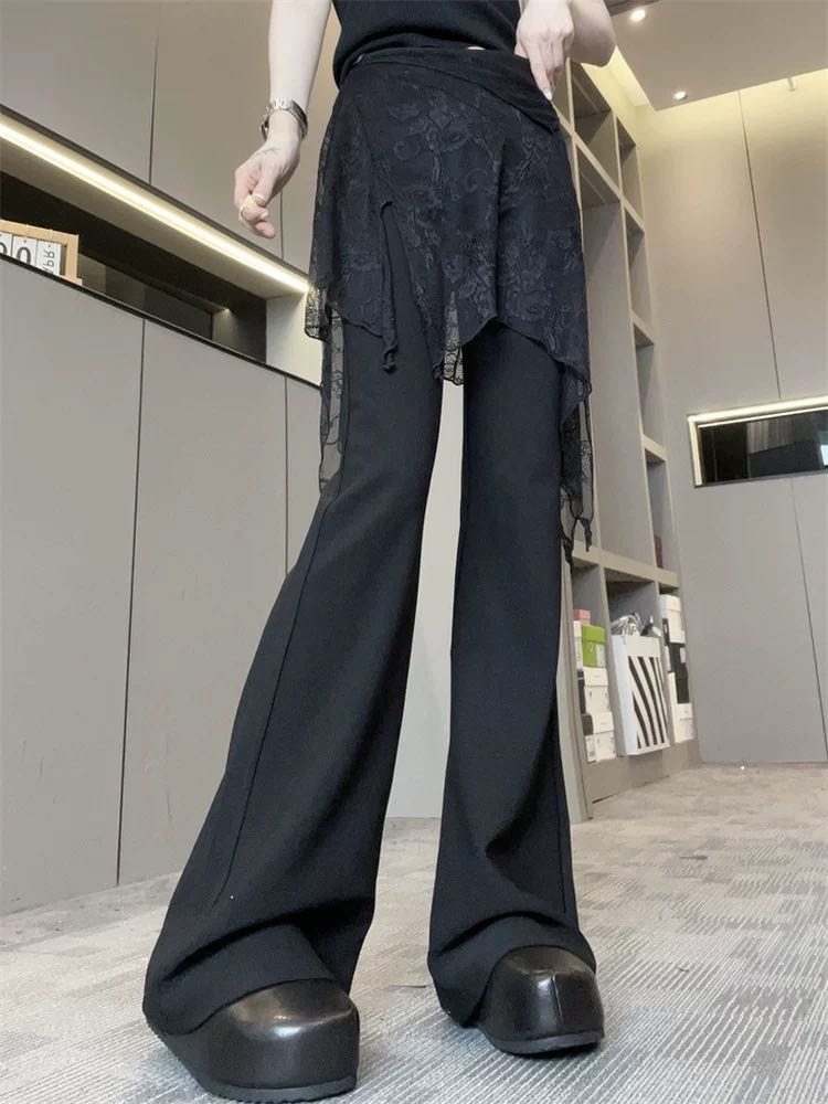 欧货正品2025秋冬新款时尚百搭显瘦修身气质高雅蕾丝拼接长裤女
