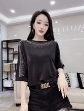 欧洲站欧货春装2021年新款时尚潮流气质女重工压钻透视中T恤上衣