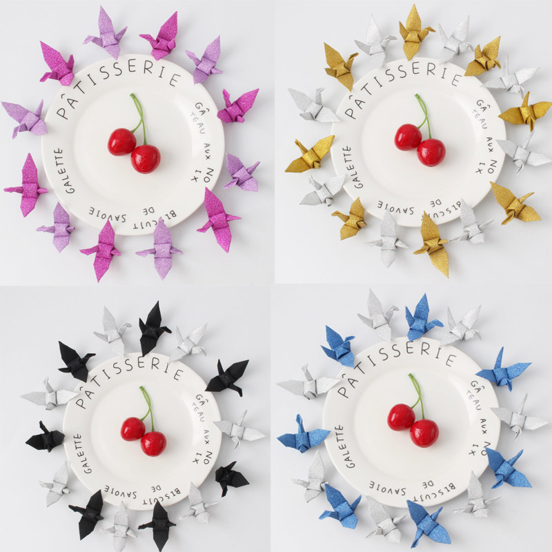 粉蓝金粉正方形折纸手工折好的千纸鹤成品520礼物生日布置装饰品