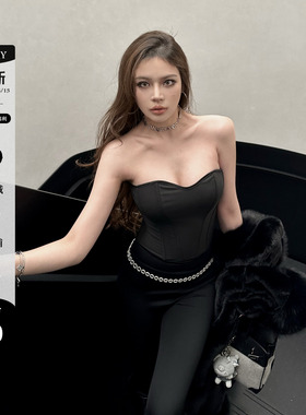 LUV2SHY 曲线建模 鱼骨抹胸背绑带修身性感弹力显瘦纯色短款上衣