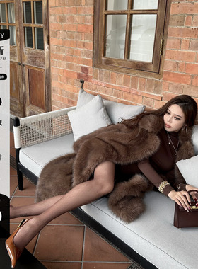 LUV2SHY 现货 罗马金狐 高级感仿皮草欧美风环保毛毛长款外套大衣