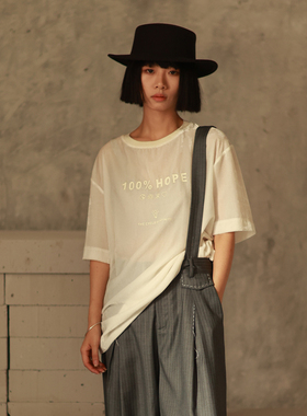 LADYS DIARY原创设计女装新款短袖圆领宽松字母印花T恤女丝绒上衣