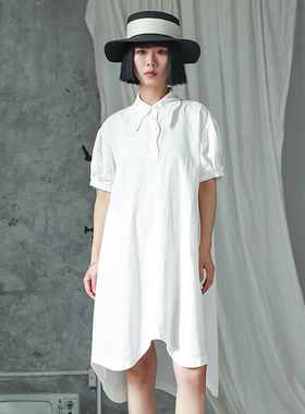LADYS DIARY原创设计女装夏季翻领短袖连衣裙夏季女A字宽松文艺范