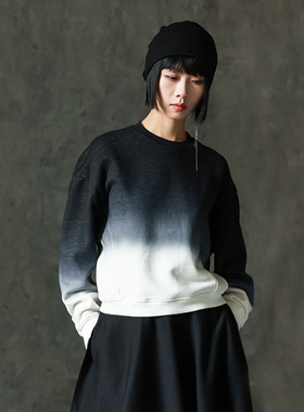 LADYS DIARY原创设计女装圆领宽松短款扎染卫衣冬款女加绒保暖