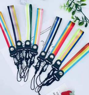 夏天新品 手机挂脖挂绳可拆卸彩虹长绳男女通 现货四色拼色挂绳短款