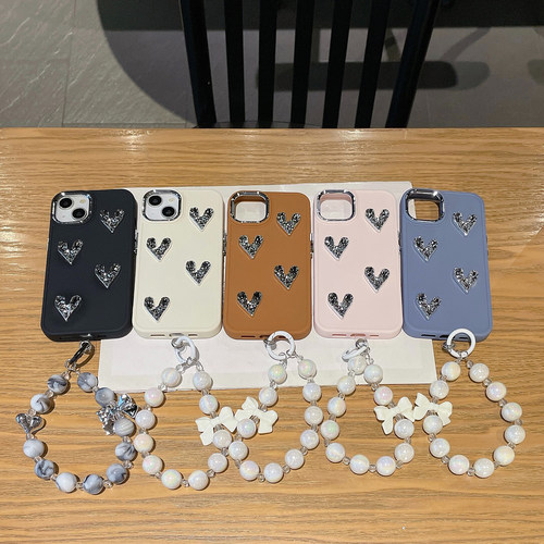 tpu苹果纯色/爱心珠子链14/15