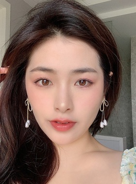 Mora Jewelry复古水钻蝴蝶结流苏珍珠耳钉气质百搭长款修脸型耳环