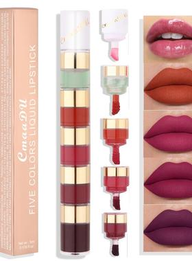 5 In 1 Matte Lipstick Kit Combo Strip Velvet Sexy Red Lip