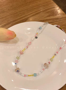 COCOSHNIK串珠仿天然石项链ins高级感时尚清新气质锁.骨链甜妹