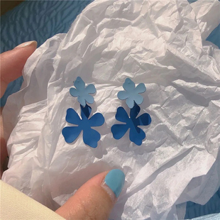 小众高级感气质优雅清新耳饰耳钉 锦绣皇朝克莱因蓝花朵耳环女法式