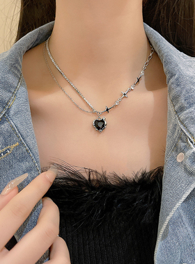 #1433studio百搭黑色爱心钛钢项链气质名媛锁骨链高级感不掉色