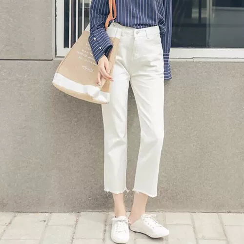 Белые цветные джинсы, тонкие летние штаны для школьников, свободный прямой крой, высокая талия, в корейском стиле