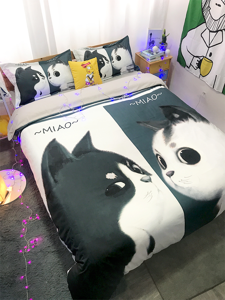 卡通情侣可爱床上四件套磨毛被套床单1.8米床双人学生三件套女孩